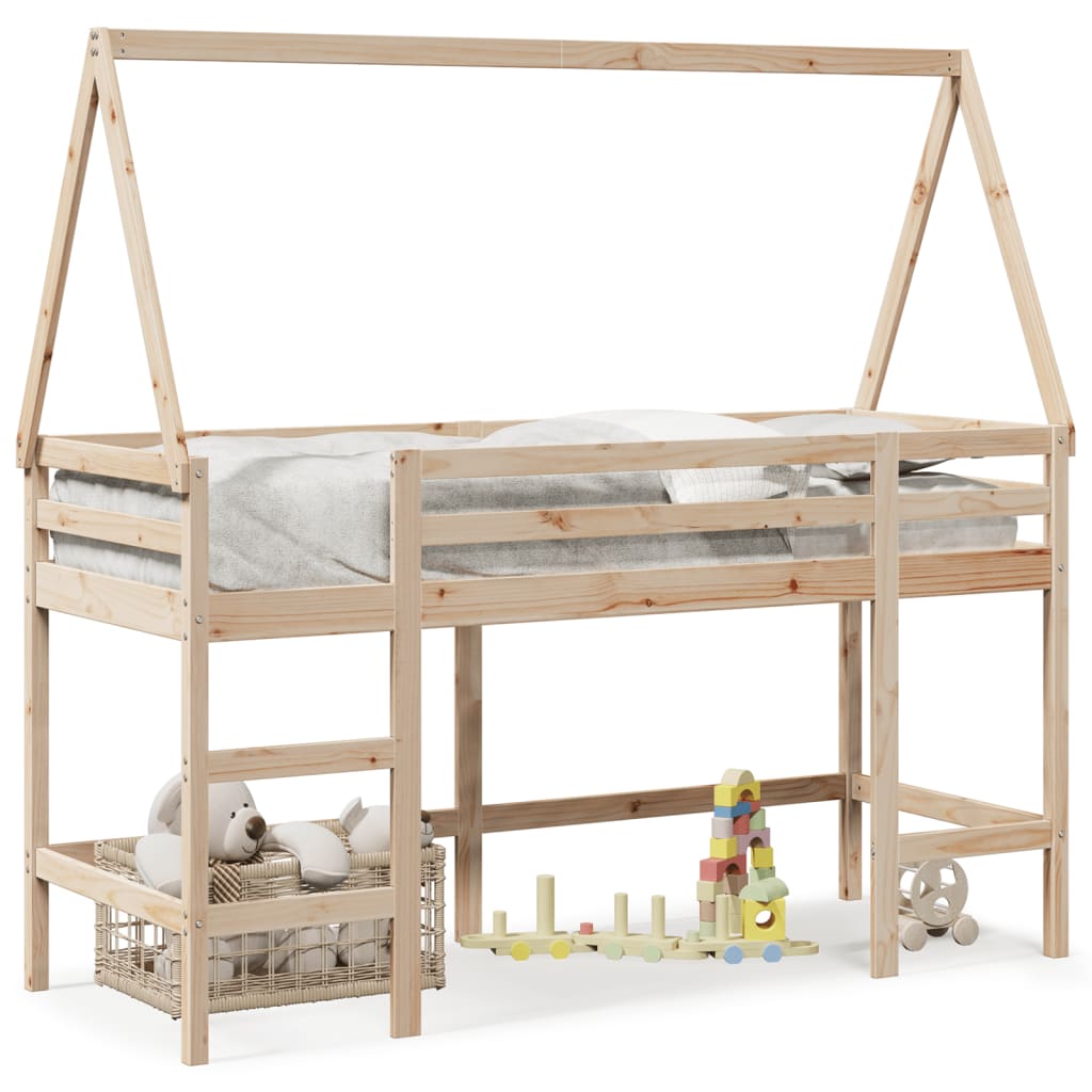 vidaXL Letto Soppalco con Scala e Tetto 80x200 cm Legno Massello Pino