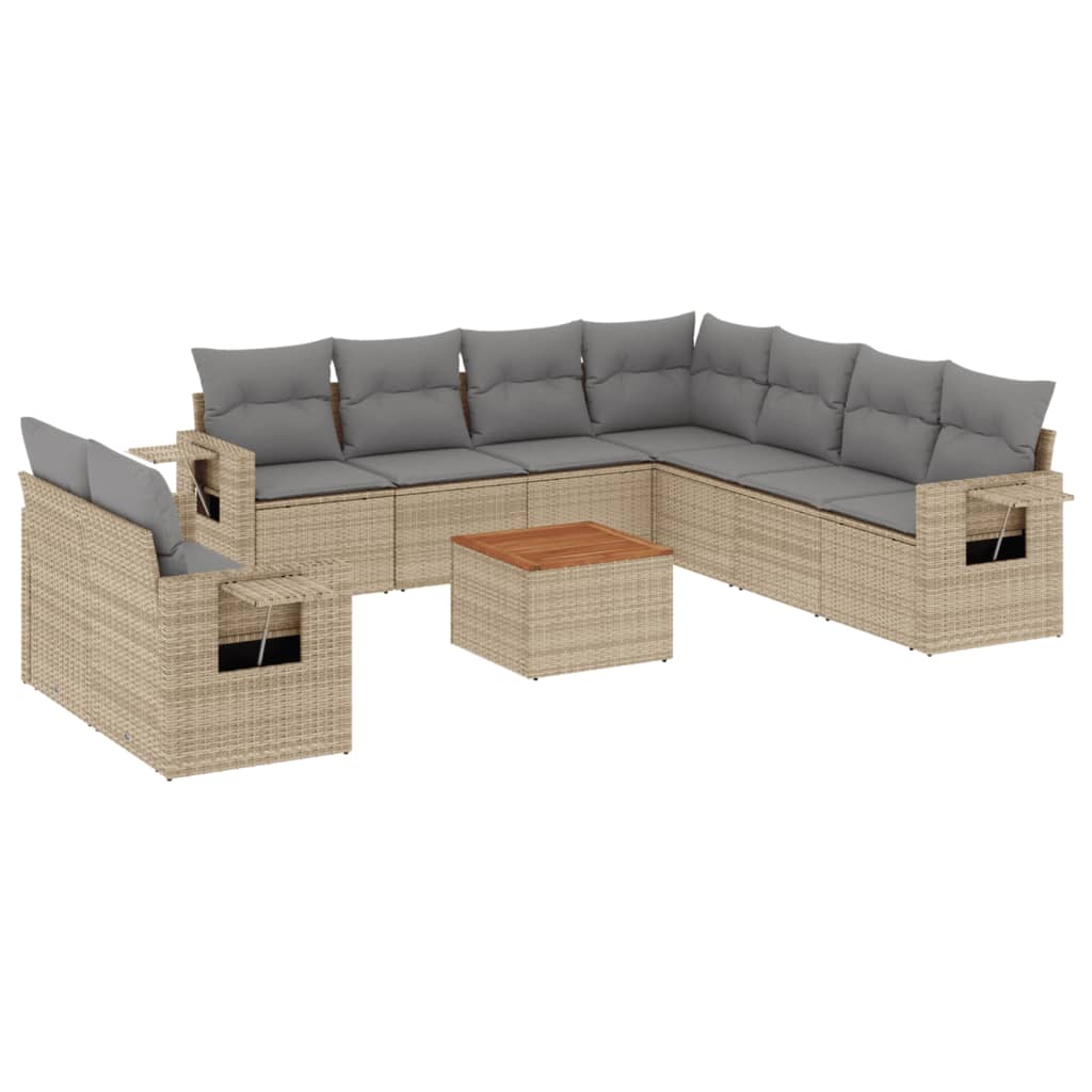 vidaXL Set Divano da Giardino 10 pz con Cuscini Beige in Polyrattan