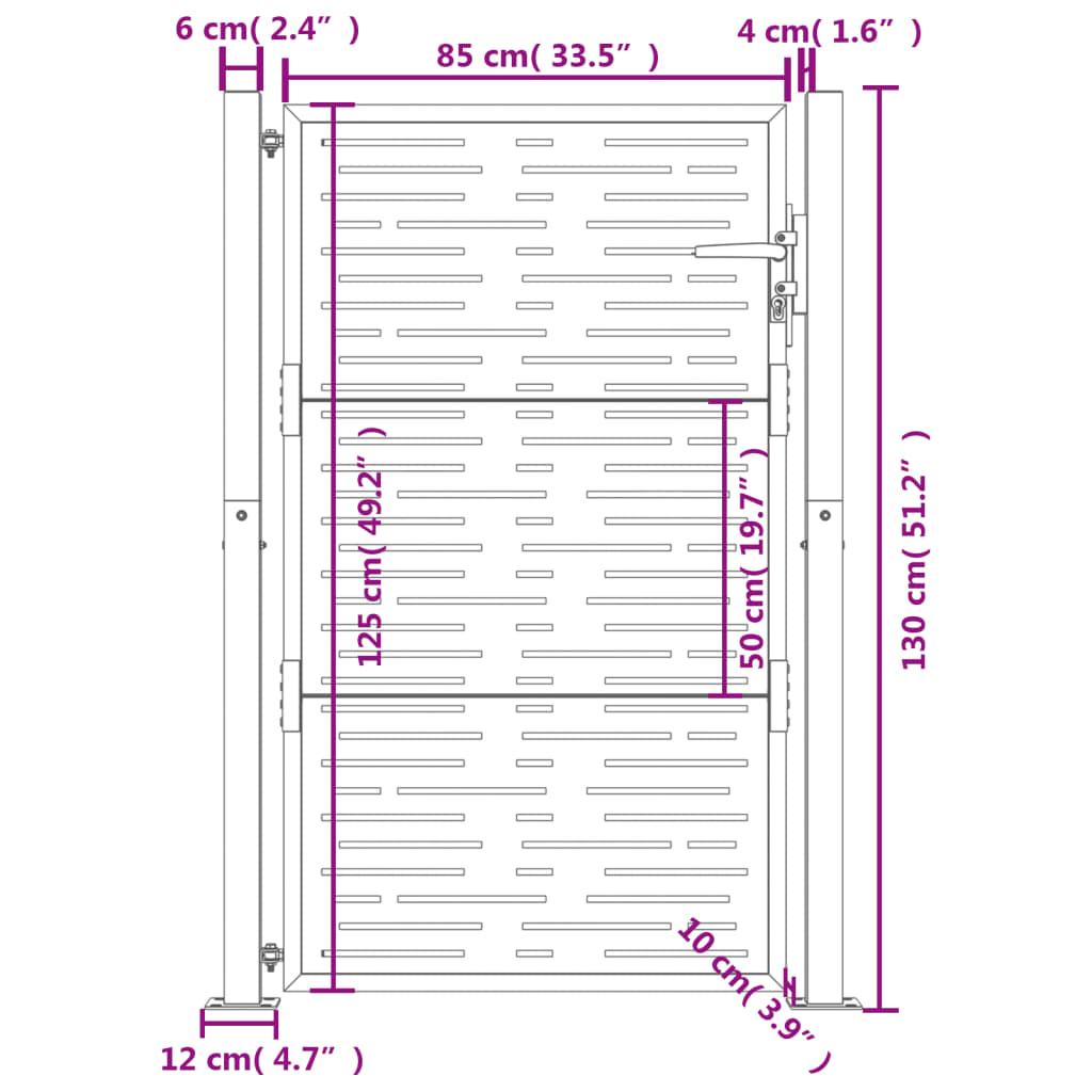 vidaXL Cancello Giardino Antracite 105x130 cm Acciaio Design Quadrato