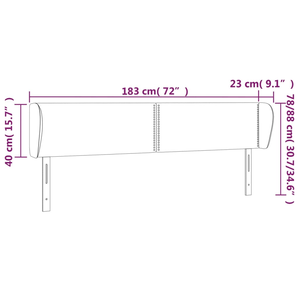 vidaXL Testiera ad Orecchio Grigio Scuro 183x23x78/88 cm in Velluto