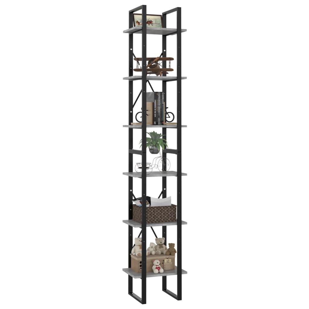 vidaXL Libreria 6 Ripiani Grigio Cemento 40x30x210cm Legno Multistrato