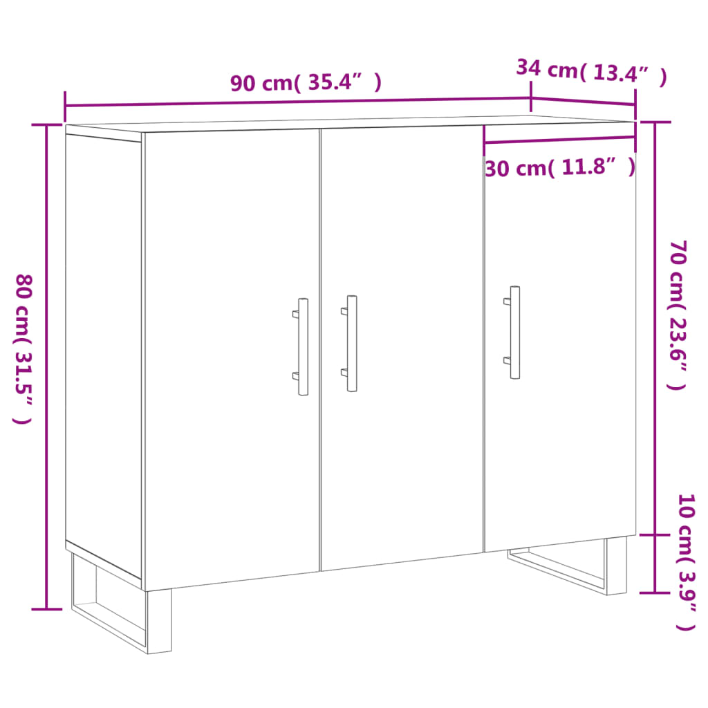 vidaXL Credenza Rovere Marrone 90x34x80 cm in Legno Multistrato