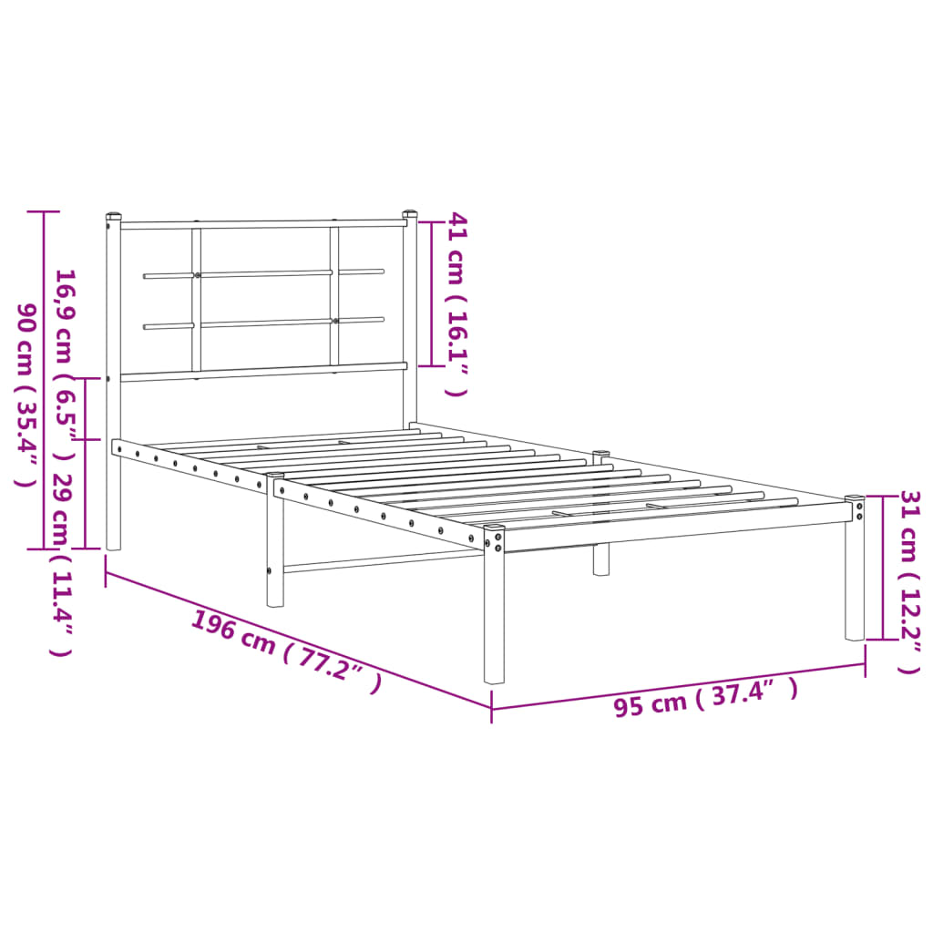 vidaXL Giroletto con Testiera Metallo Bianco 90x190 cm