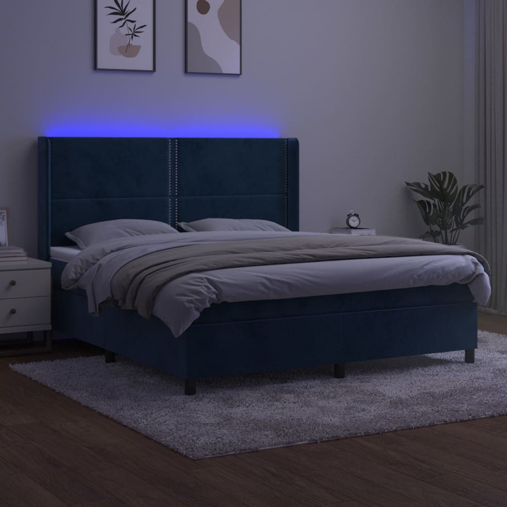 vidaXL Letto a Molle con Materasso e LED Blu Scuro 160x200 cm