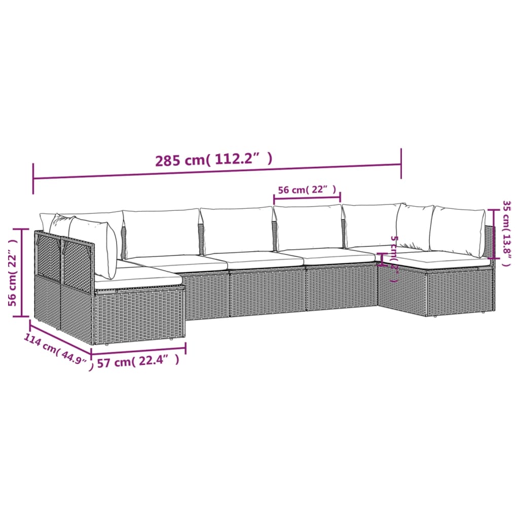 vidaXL Set Divani da Giardino 7 pz con Cuscini in Polyrattan Grigio