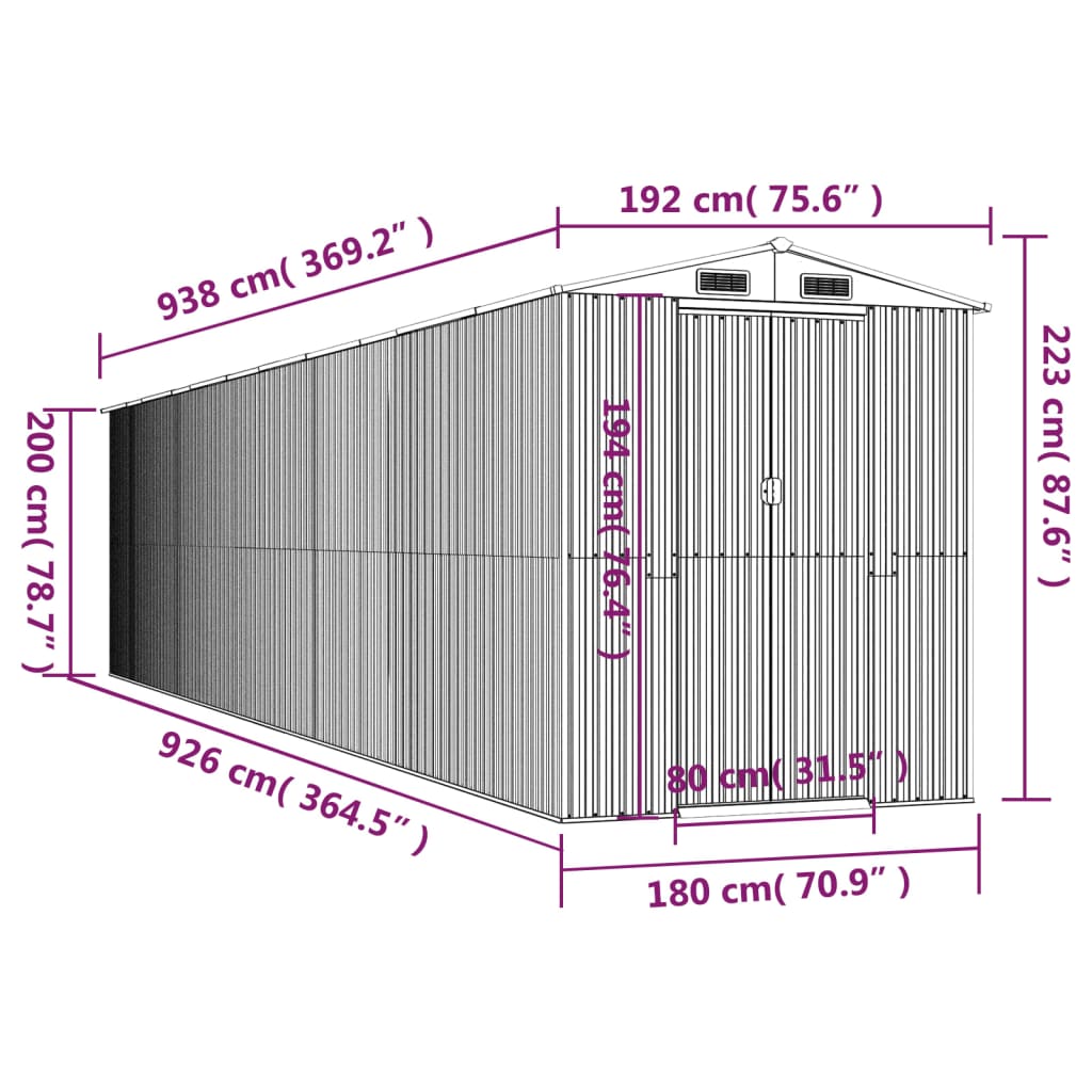 vidaXL Capanno Giardino Marrone Chiaro 192x938x223 cm Acciaio Zincato