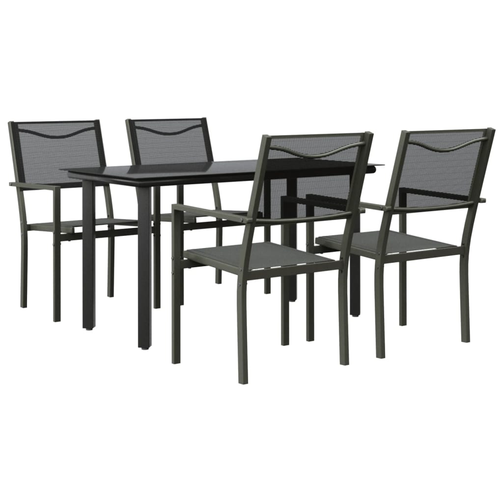 vidaXL Set da Pranzo da Giardino 5 pz Nero in Acciaio e Textilene