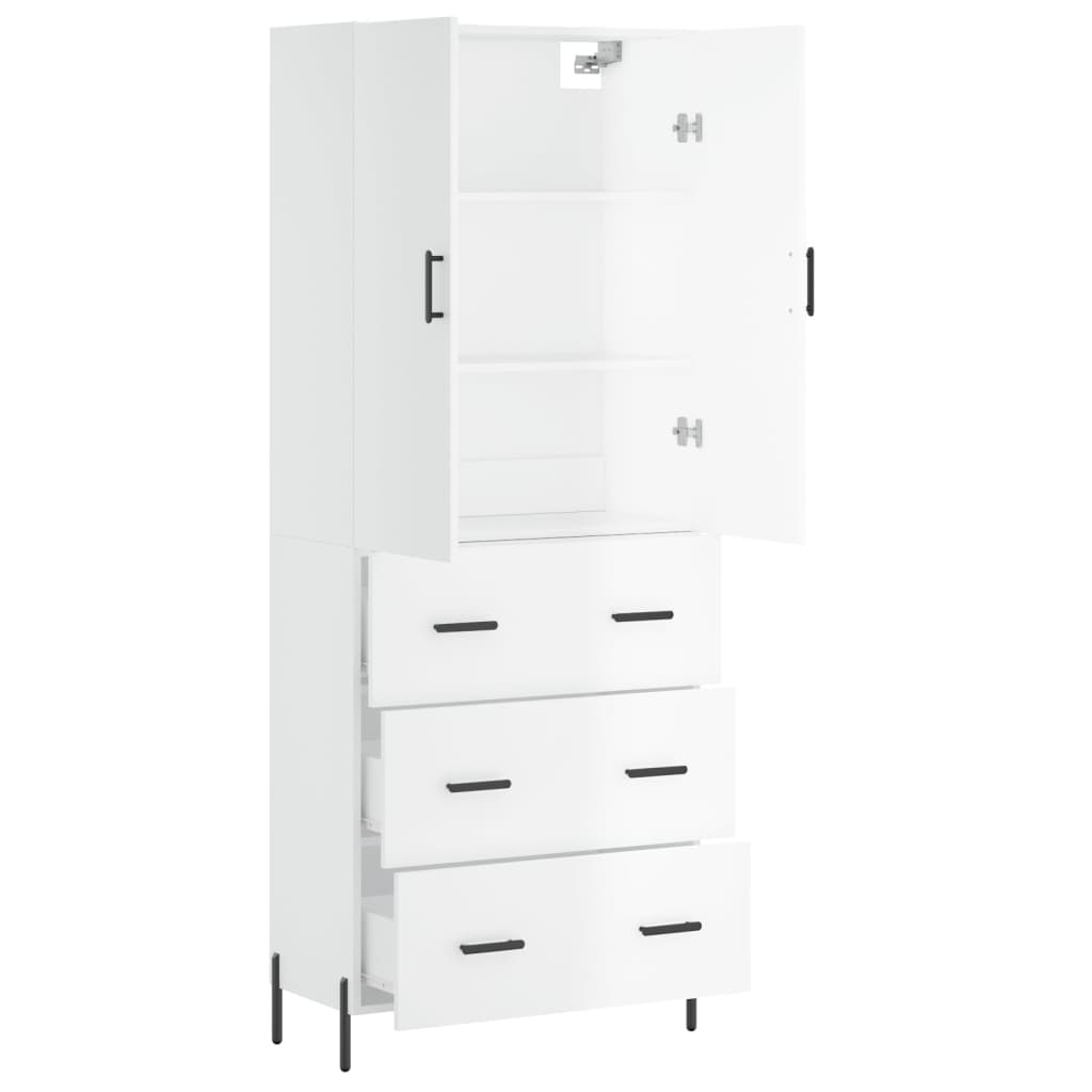 vidaXL Credenza Bianco Lucido 69,5x34x180 cm in Legno Multistrato