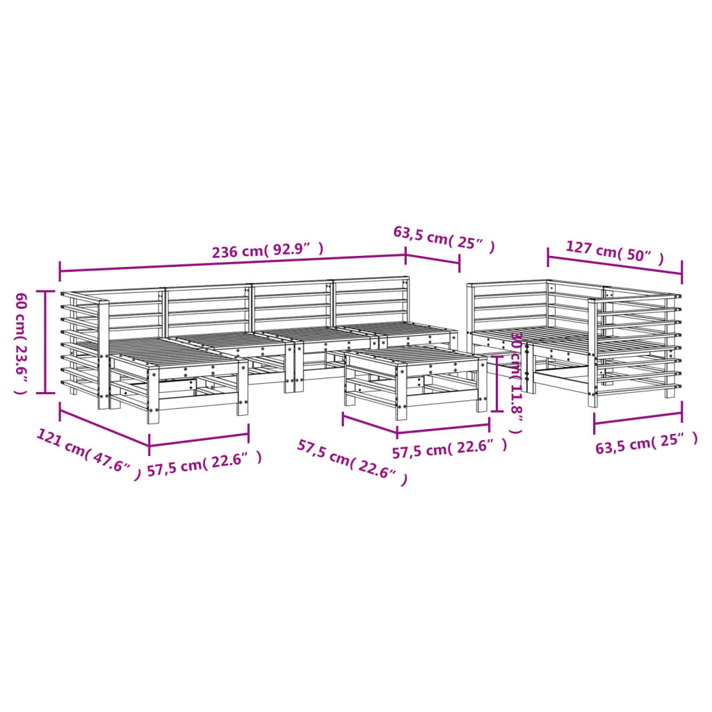 vidaXL Set Salotto da Giardino 8 pz in Legno Massello di Pino Grigio