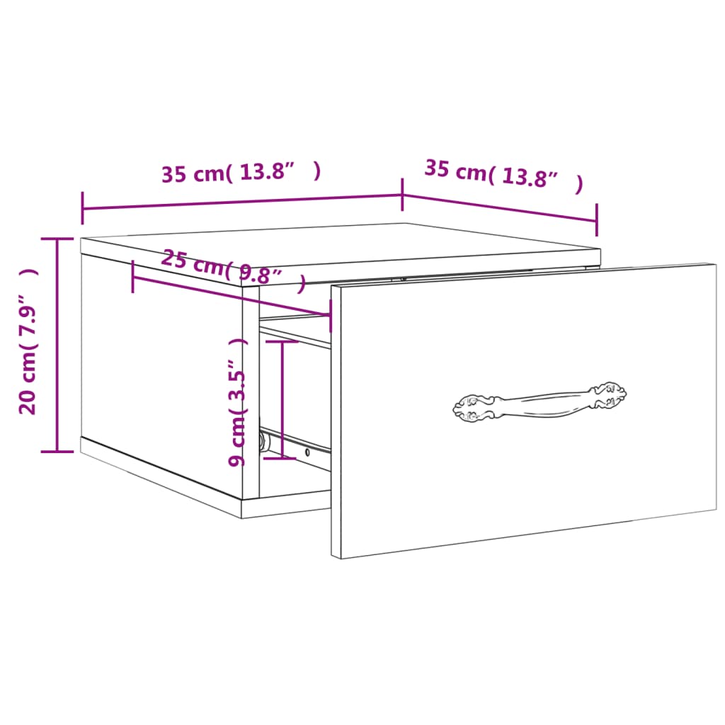 vidaXL Comodini a Muro 2 pz Bianco Lucido 35x35x20 cm