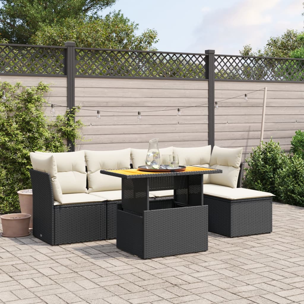 vidaXL Set Divano da Giardino 6 pz con Cuscini Nero in Polyrattan