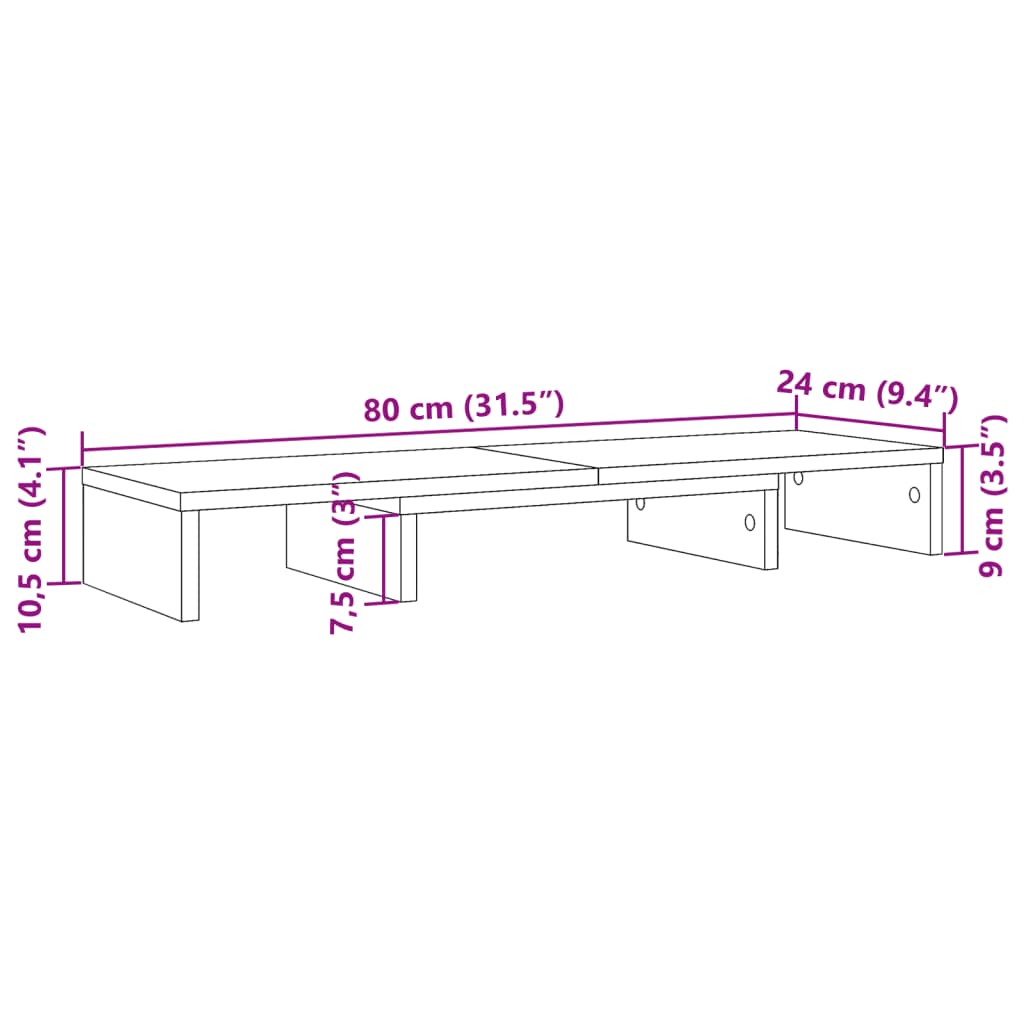 vidaXL Supporto Monitor Regolabile Legno 80x24x10,5 cm in Truciolato