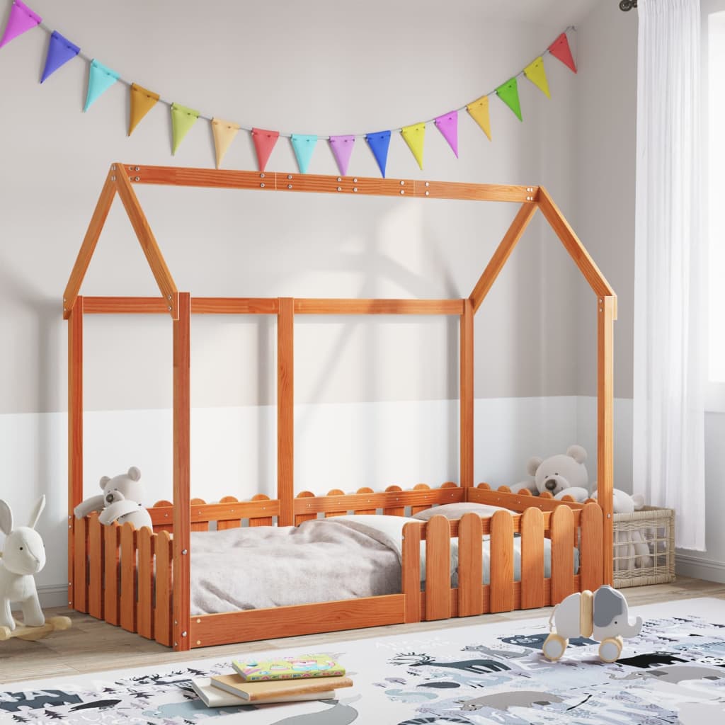 vidaXL Giroletto Casetta Bambini Marrone Cera 80x160 cm Massello Pino