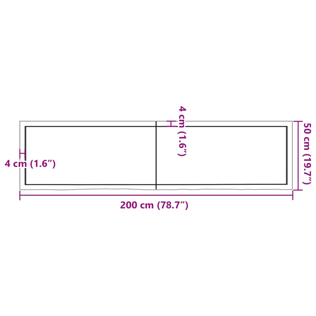 vidaXL Piano Bagno Marrone 200x50x(2-4) cm Legno Massello Trattato