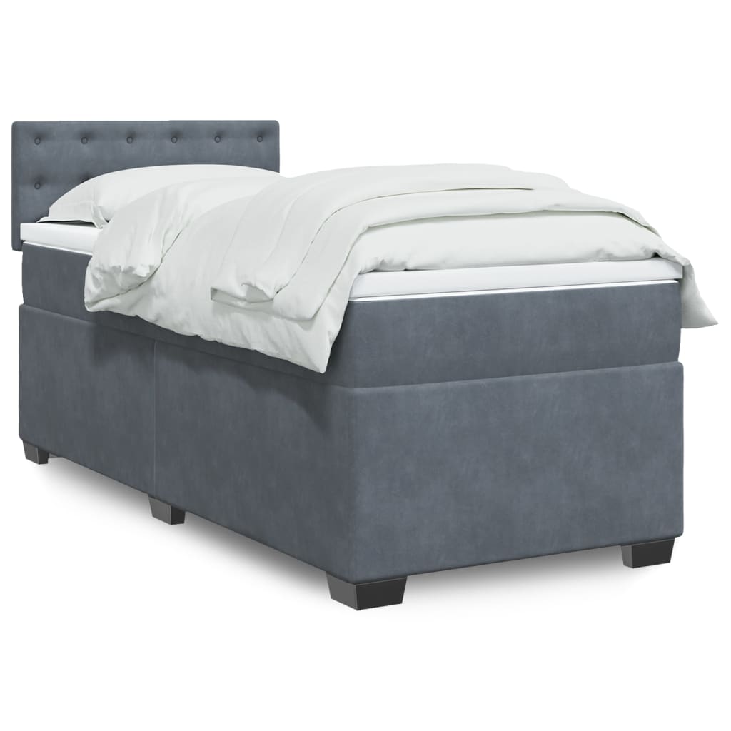 vidaXL Letto a Molle con Materasso Grigio Scuro Singolo in Velluto