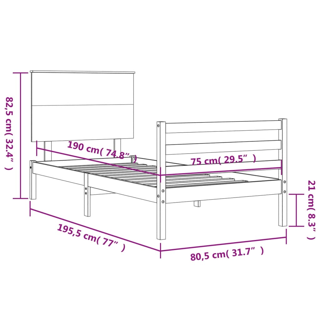 vidaXL Giroletto con Testiera Bianco Small Single Legno Massello