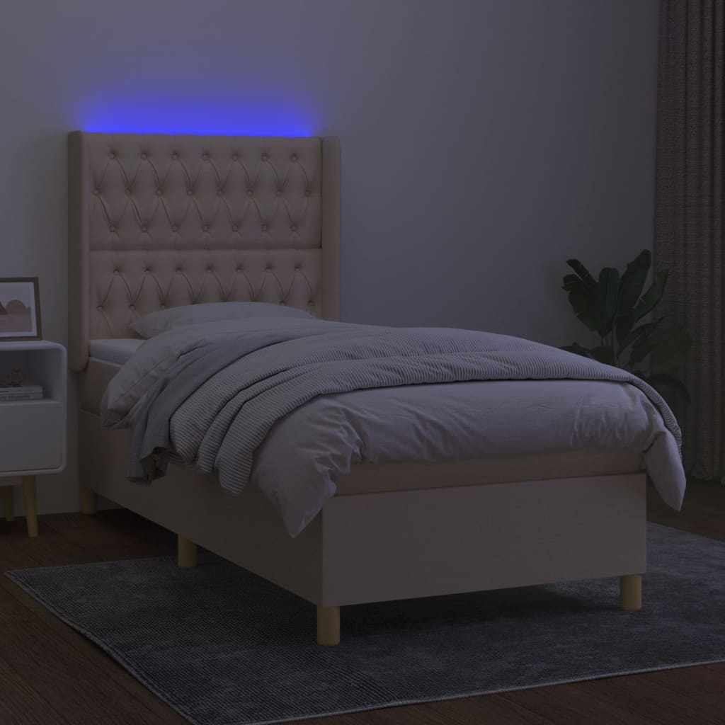 vidaXL Letto a Molle con Materasso e LED Crema 100x200cm in Tessuto