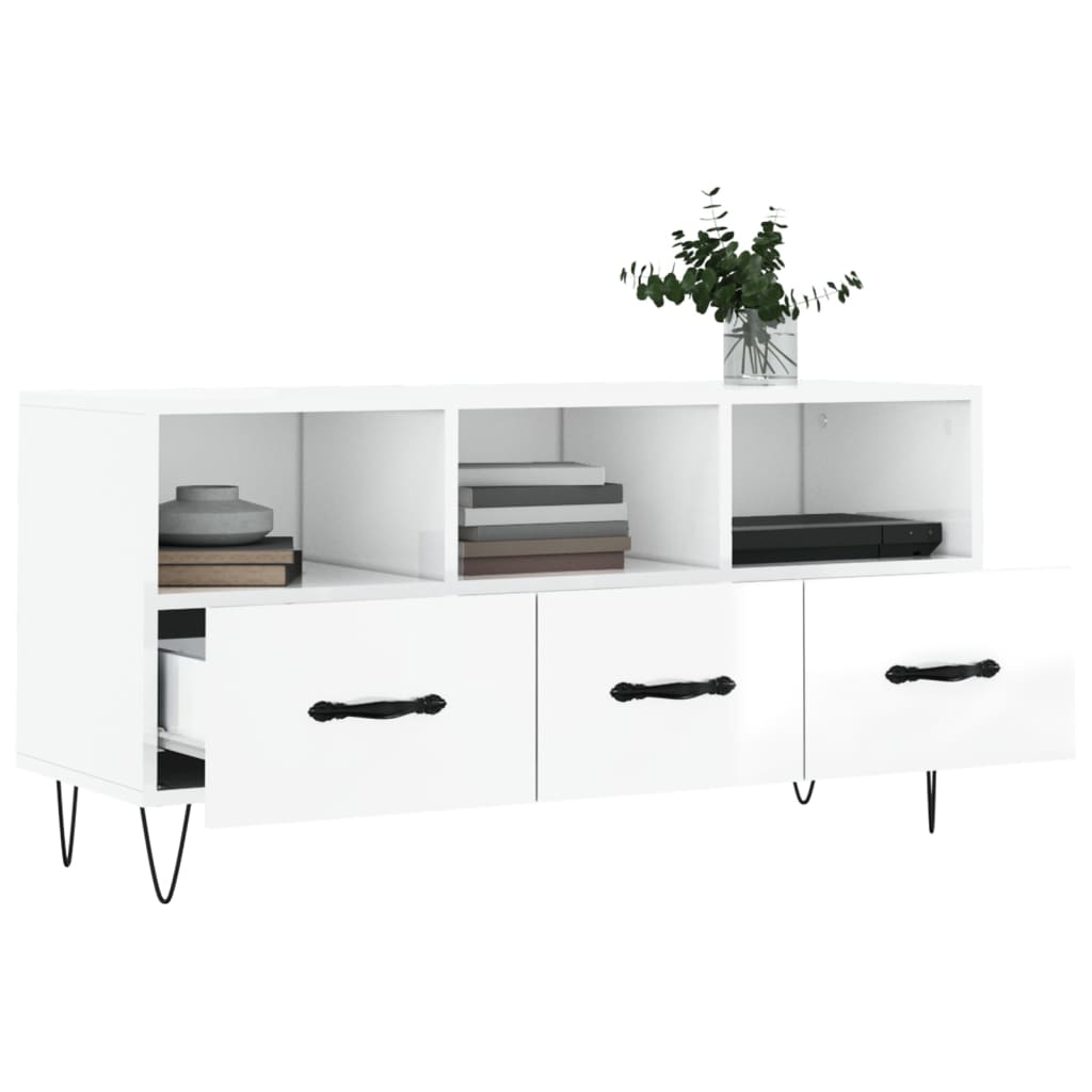 vidaXL Mobile Porta TV Bianco Lucido 102x36x50 cm in Legno Multistrato