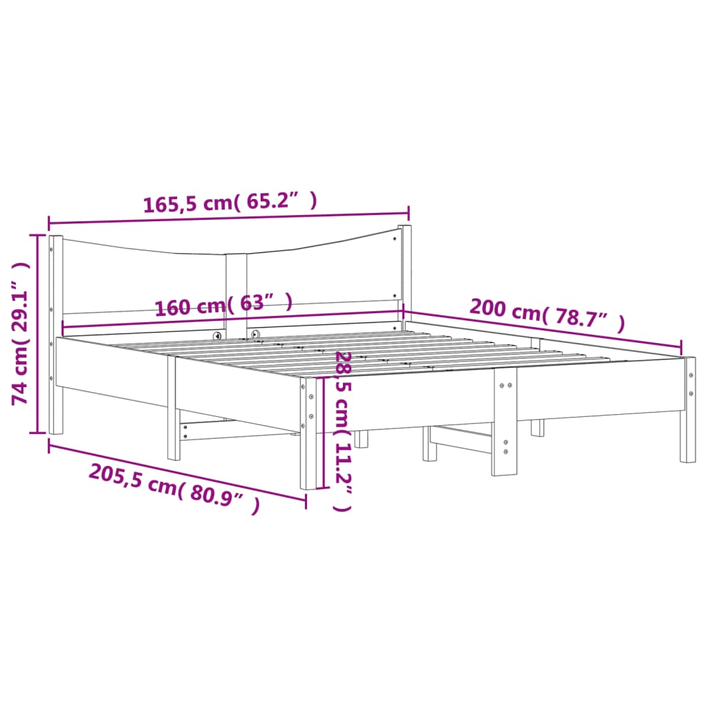 vidaXL Giroletto senza Materasso Bianco 160x200 cm Legno Massello Pino