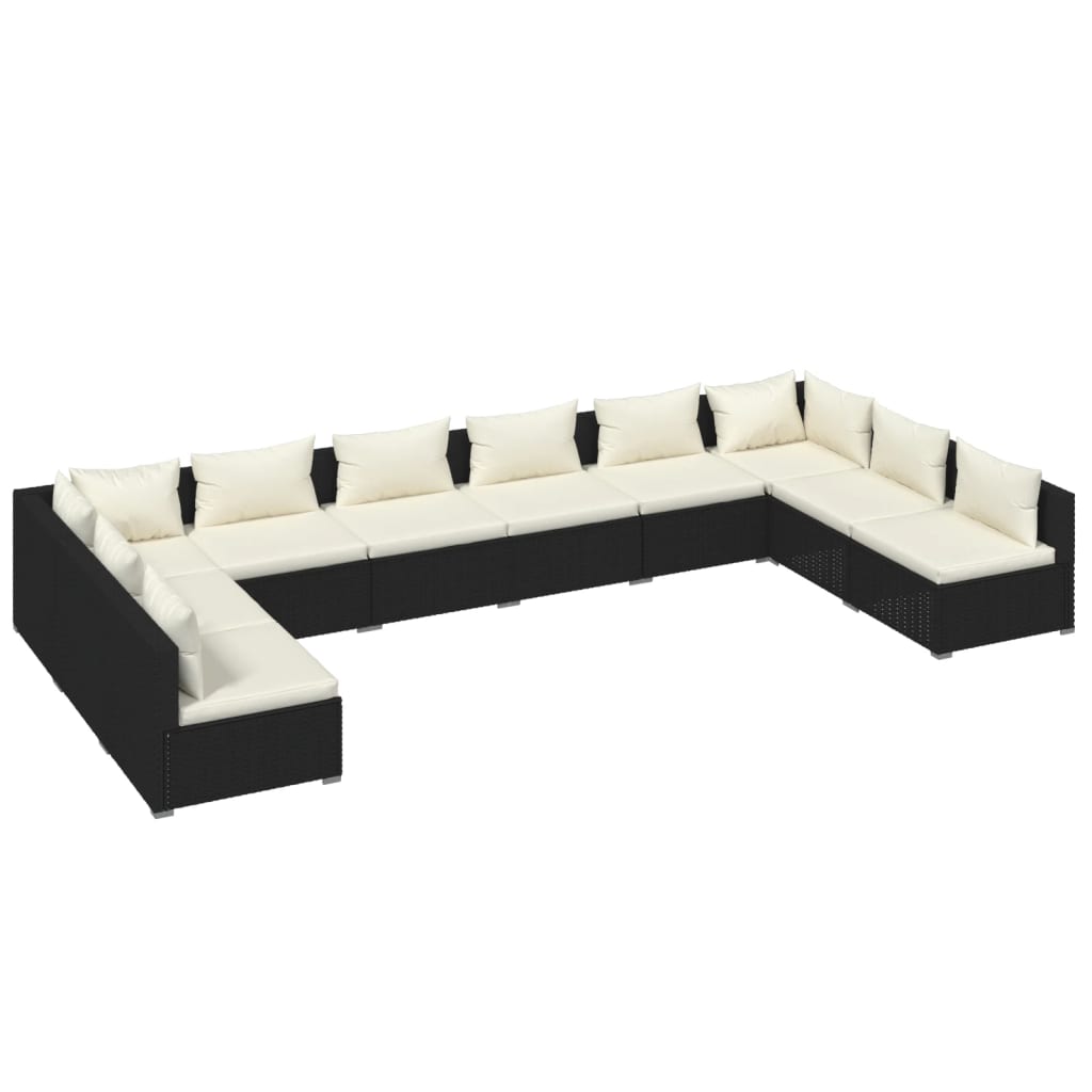 vidaXL Set Divani da Giardino 10 pz con Cuscini in Polyrattan Nero