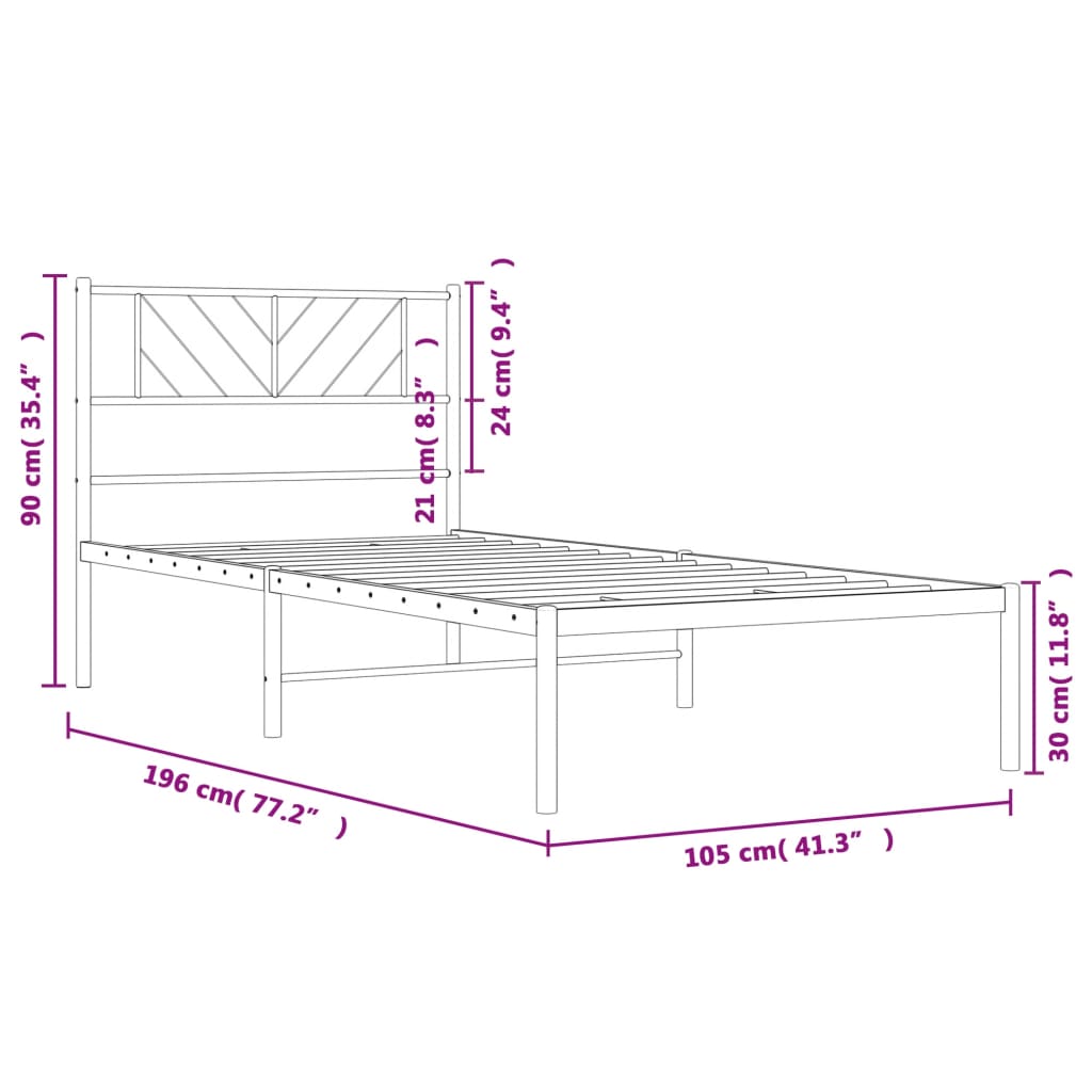 vidaXL Giroletto con Testiera in Metallo Nero 100x190 cm