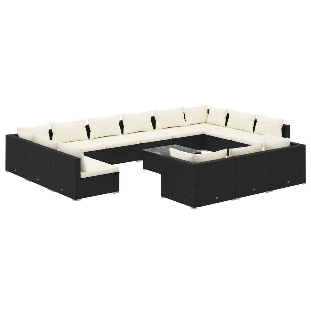 vidaXL Set Divani da Giardino 14 pz con Cuscini in Polyrattan Nero