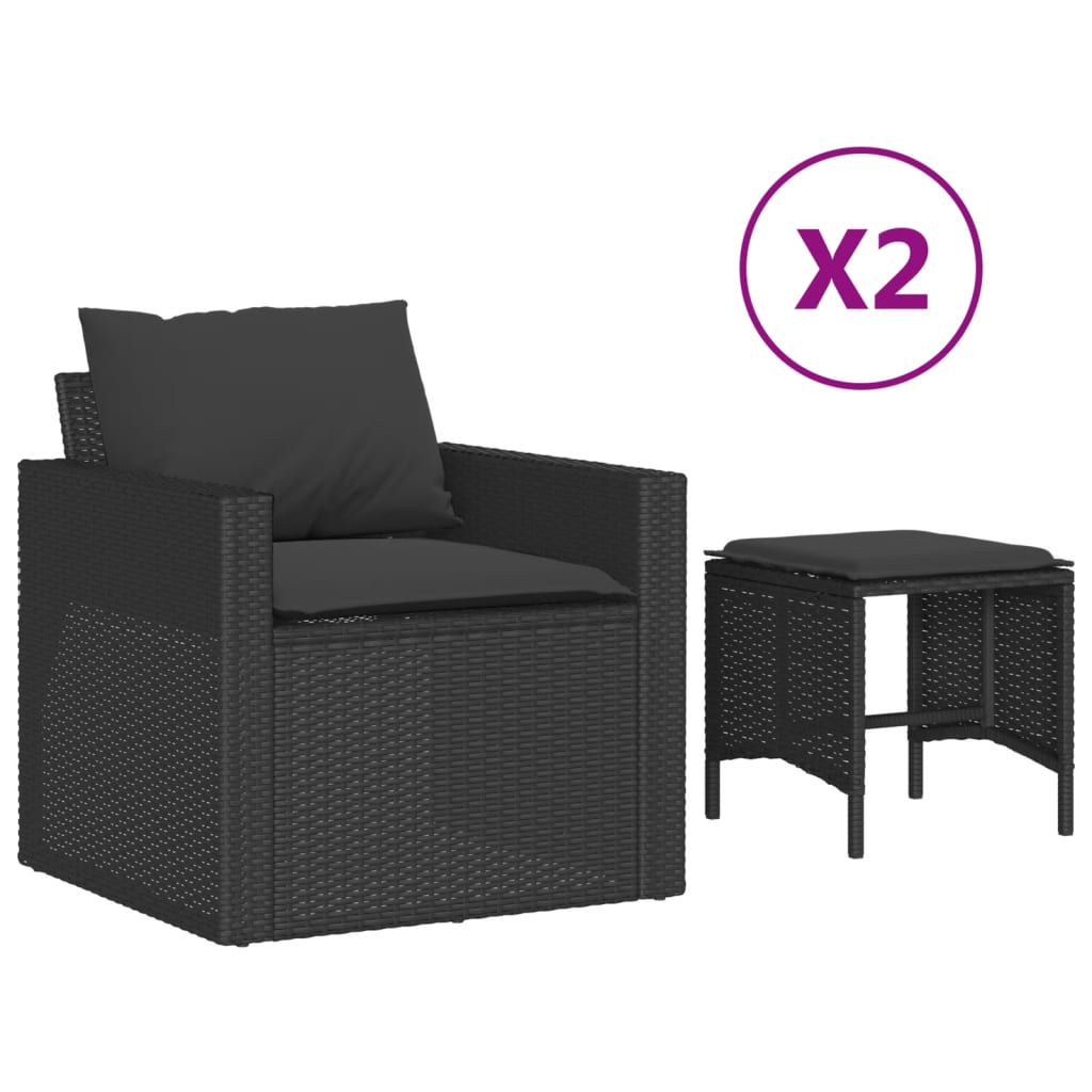 vidaXL Set Divani da Giardino 4 pz con Cuscini Nero in Polyrattan