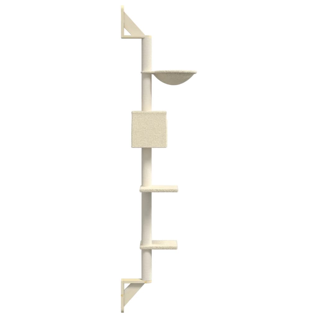 vidaXL Albero per Gatti con Tiragraffi a Parete Crema 187 cm