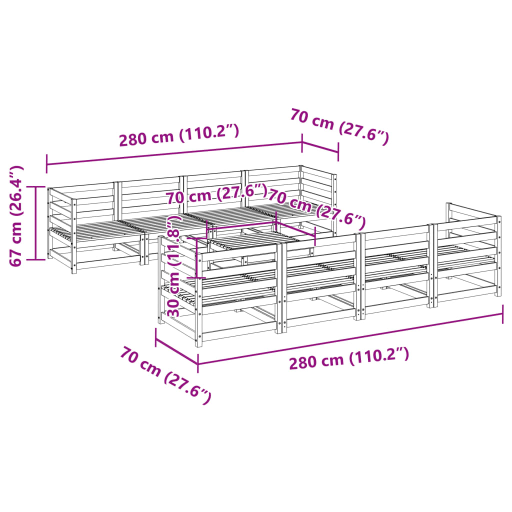 vidaXL Set Divani da Giardino 9 pz in Legno Impregnato di Pino