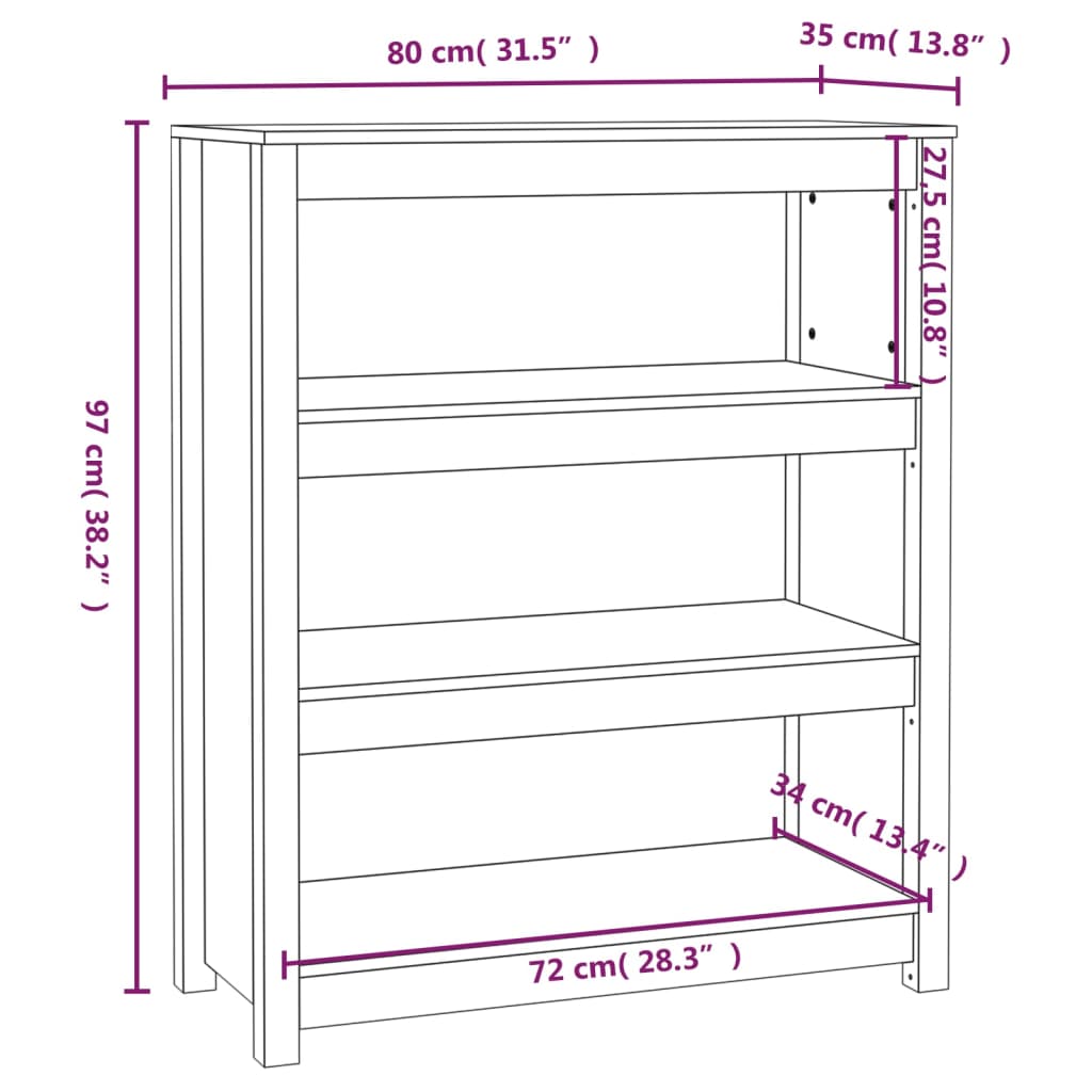 vidaXL Libreria 80x35x97 cm in Legno Massello di Pino