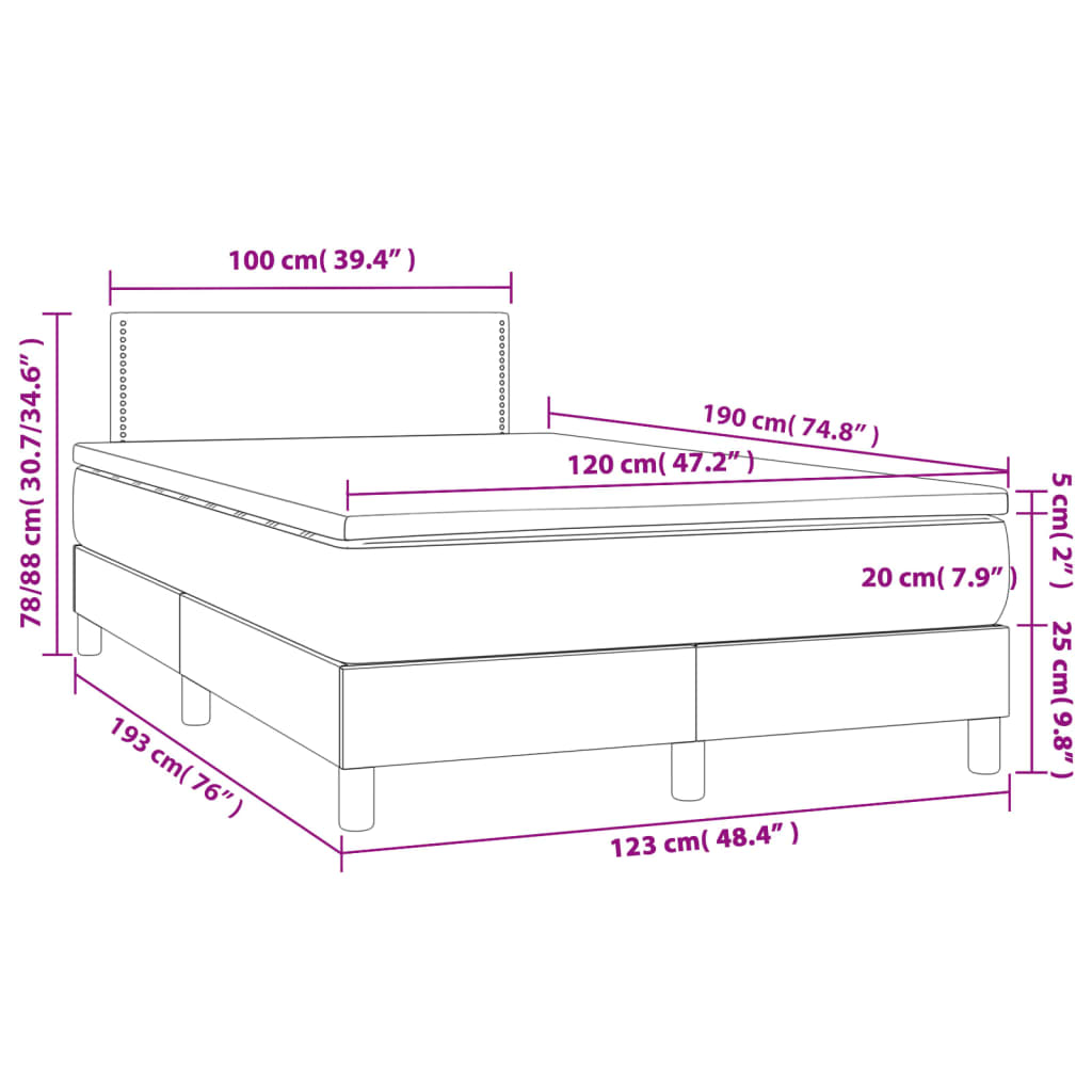 vidaXL Letto a Molle con Materasso e LED Crema 120x190 cm in Tessuto