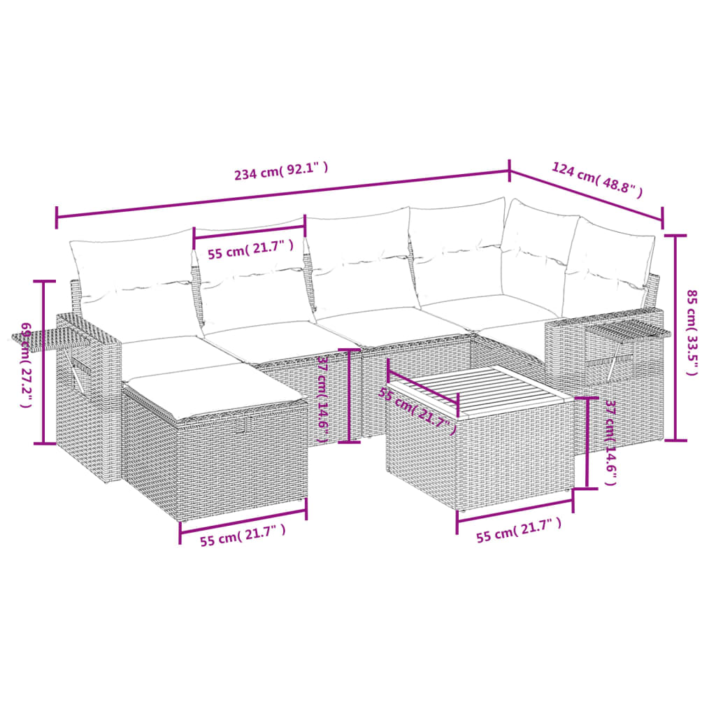 vidaXL Set Divani da Giardino 7 pz con Cuscini Grigio in Polyrattan