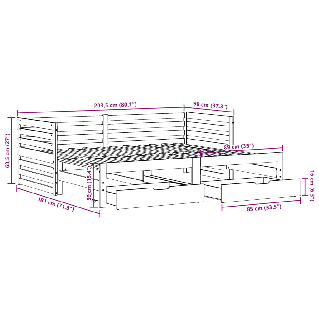 vidaXL Dormeuse con Cassetti Bianco 90x200 cm Legno Massello di Pino