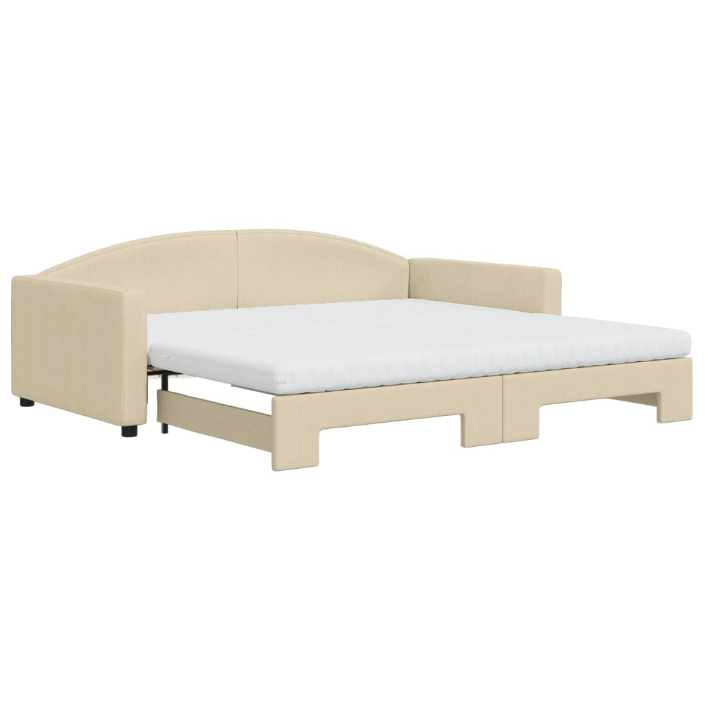 vidaXL Divano Letto Estraibile con Materassi Crema 100x200 cm Tessuto