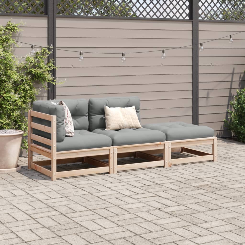 vidaXL Set Divani Giardino 3 pz con Cuscini in Legno Massello di Pino