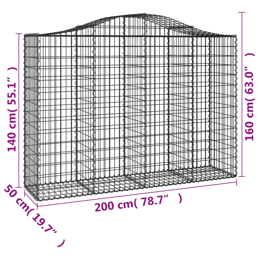 vidaXL Cesti Gabbioni ad Arco 5 pz 200x50x140/160 cm Ferro Zincato