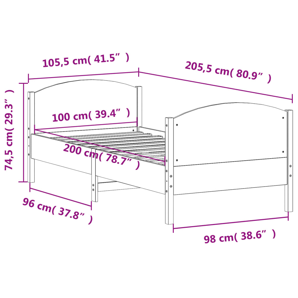 vidaXL Letto senza Materasso Marrone Cera 100x200 cm in Legno di Pino