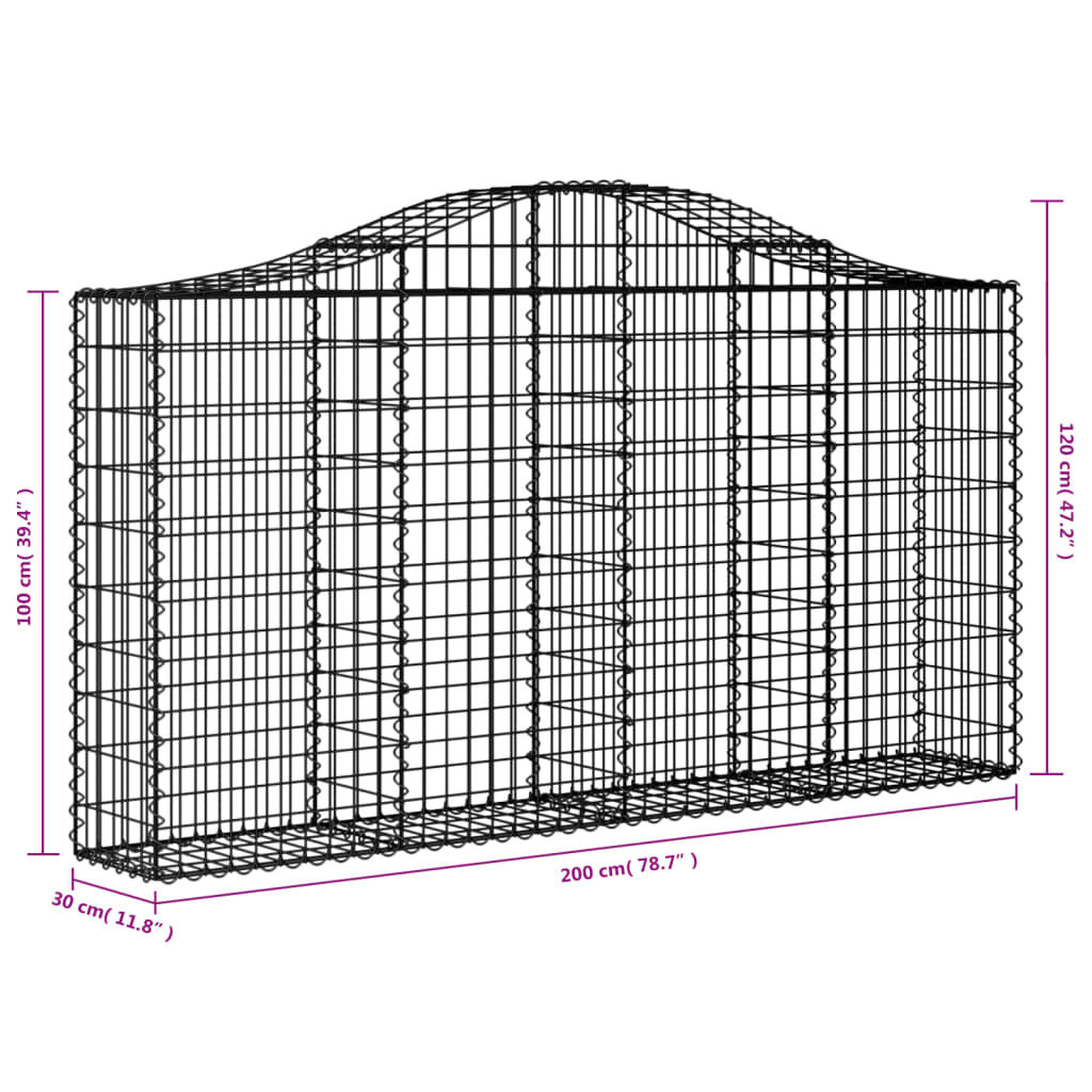 vidaXL Cesti Gabbioni ad Arco 12 pz 200x30x100/120 cm Ferro Zincato