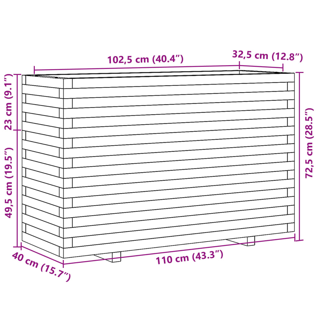 vidaXL Fioriera da Giardino 110x40x72,5 cm in Legno di Pino Impregnato