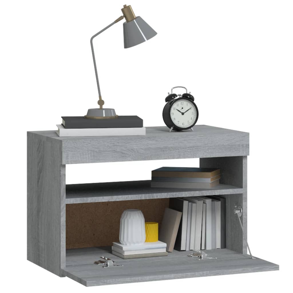 vidaXL Comodino con Luci LED Grigio Sonoma 60x35x40 cm