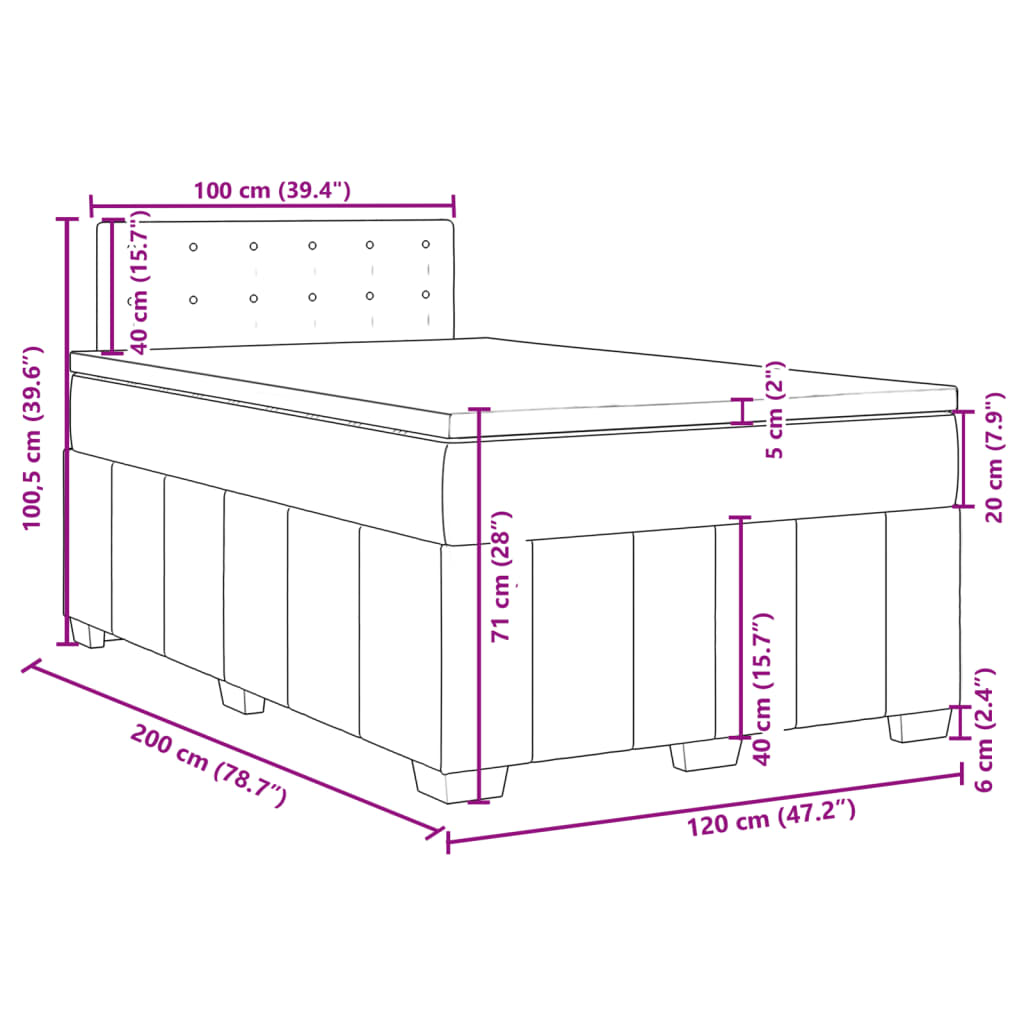 vidaXL Giroletto a Molle con Materasso Grigio Chiaro 120x200cm Tessuto