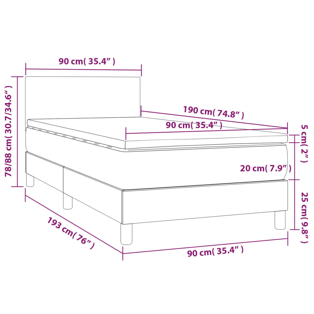 vidaXL Giroletto a Molle con Materasso Blu Scuro 90x190 cm in Velluto