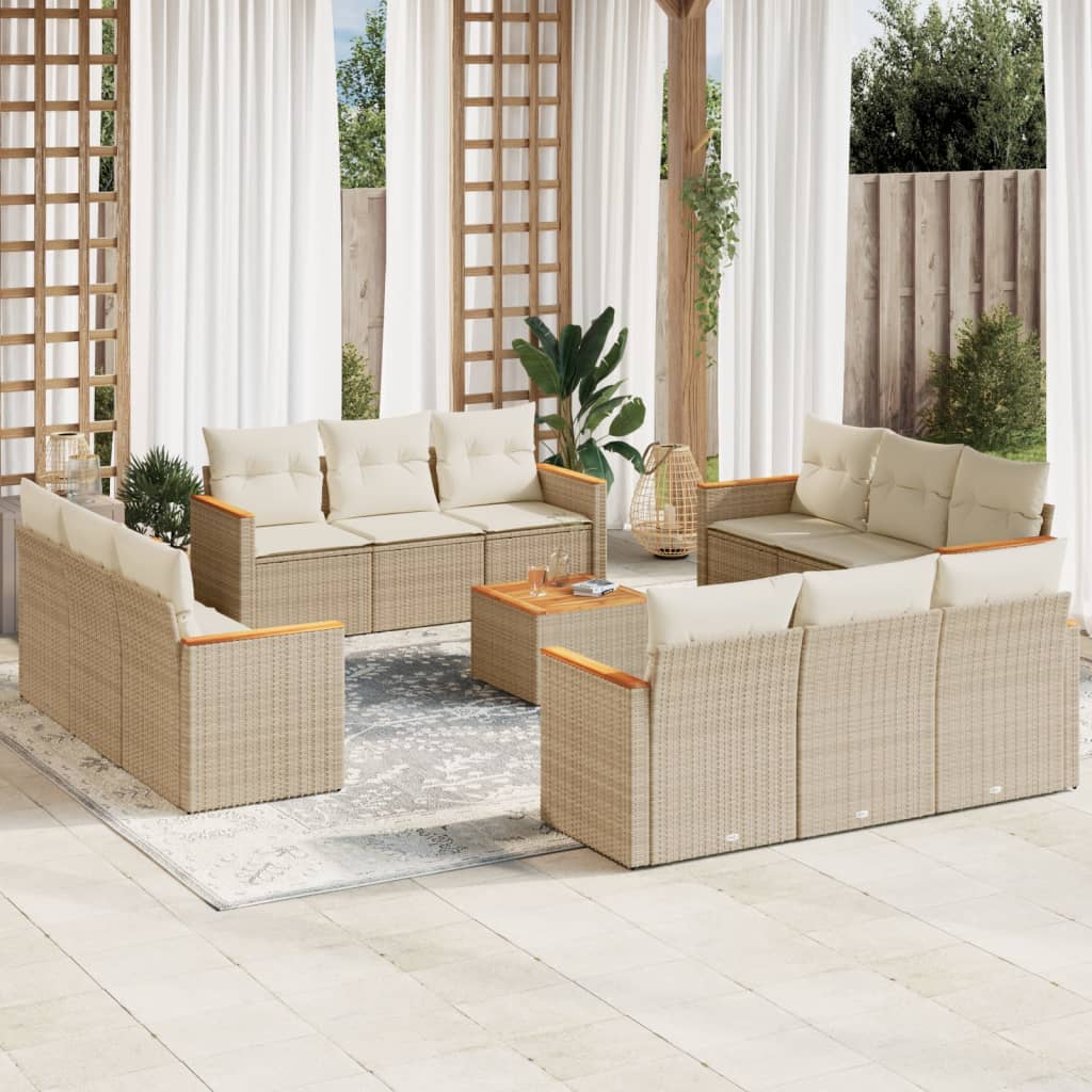 vidaXL Set Divano da Giardino 13 pz con Cuscini Beige in Polyrattan