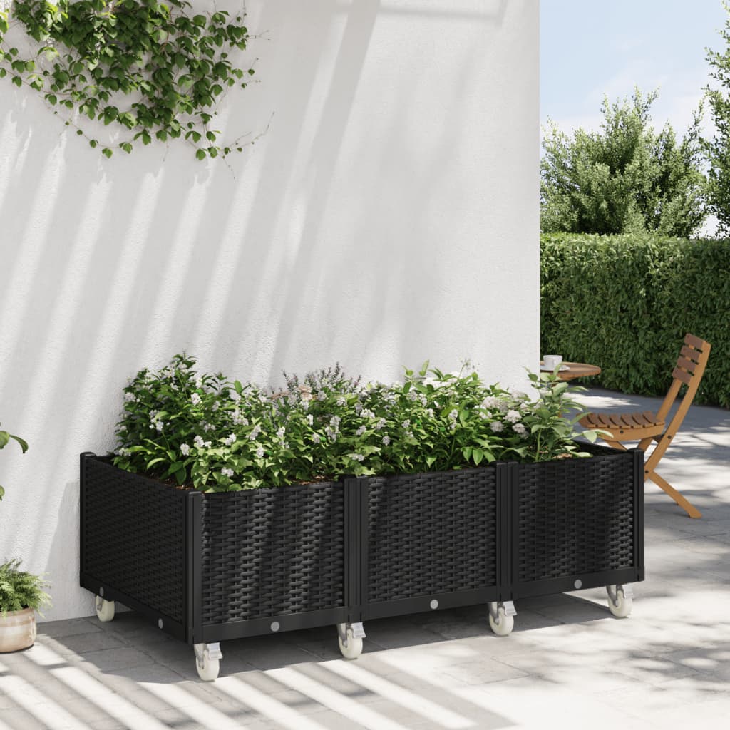 vidaXL Fioriera da Giardino con Ruote Nera 150x80x54 cm in PP