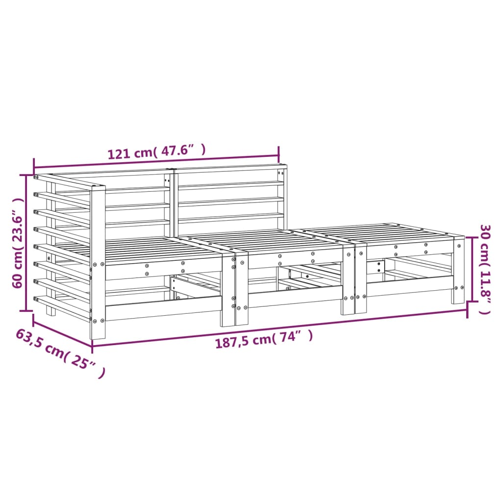 vidaXL Set Salotto da Giardino 3 pz Ambra in Legno Massello di Pino