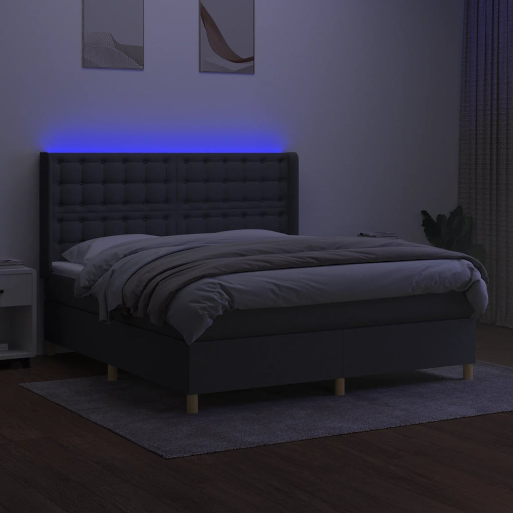 vidaXL Letto a Molle Materasso e LED Grigio Scuro 180x200cm in Tessuto