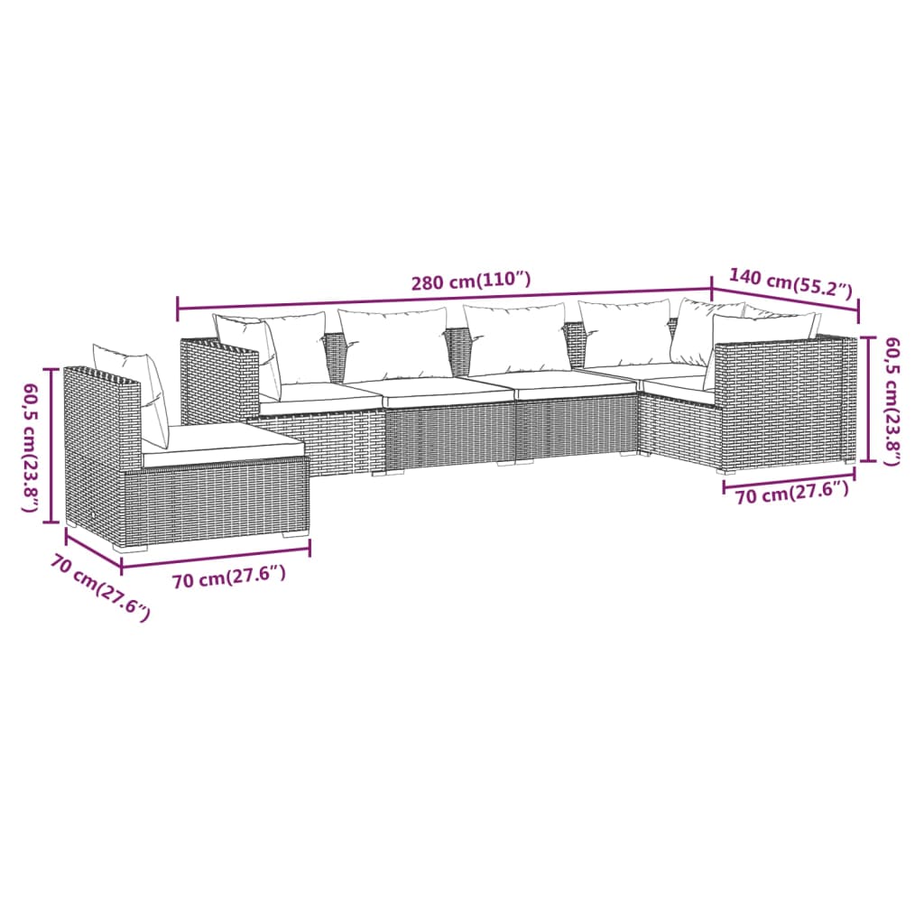 vidaXL Set Divani da Giardino con Cuscini 6 pz in Polyrattan Marrone