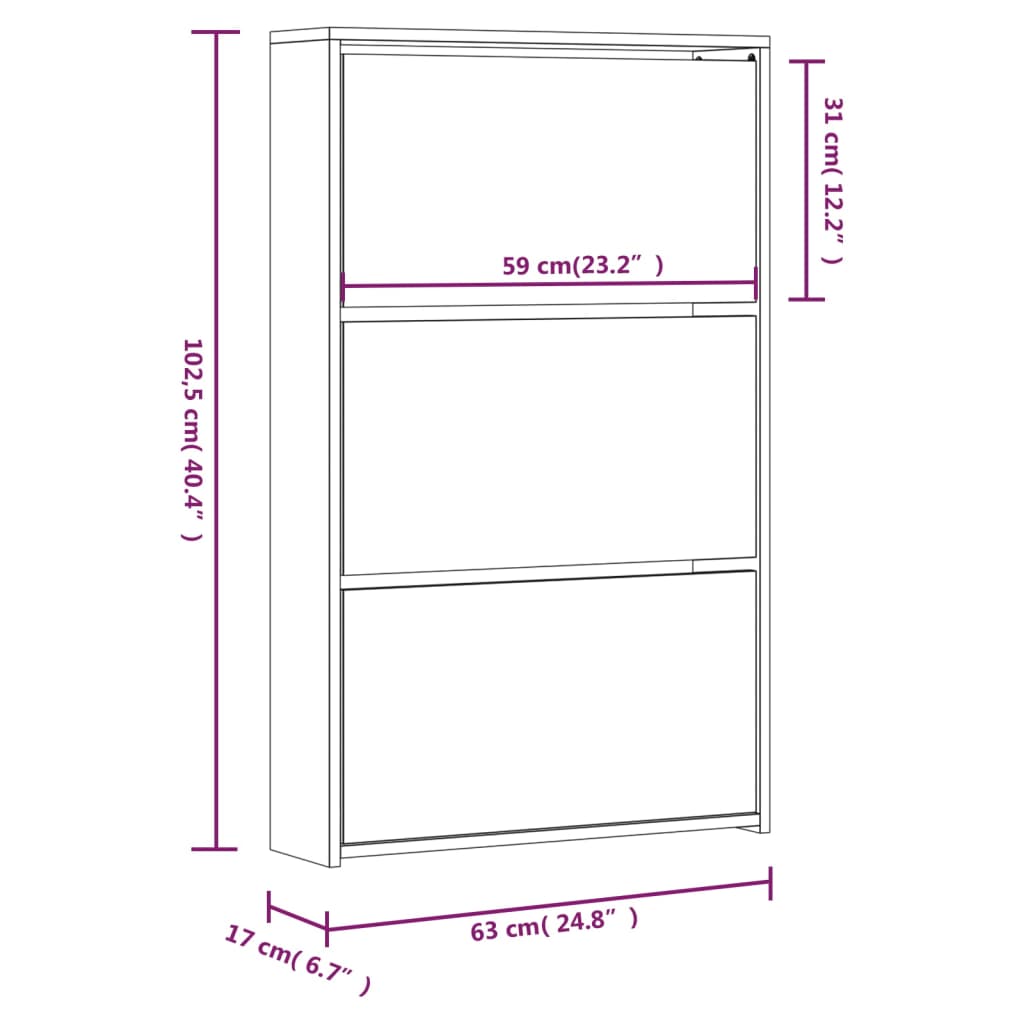 vidaXL Scarpiera con Specchio a 3 Livelli Rovere fumo 63x17x102,5 cm