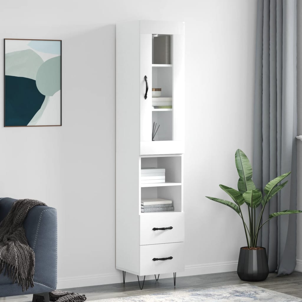 vidaXL Credenza 34,5x34x180 cm in Legno Multistrato Bianco Lucido