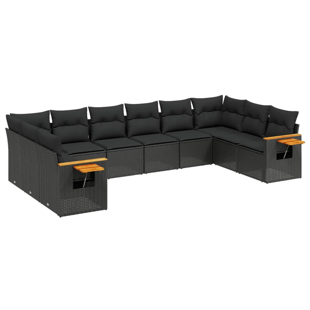 vidaXL Set Divani da Giardino 10pz con Cuscini in Polyrattan Nero